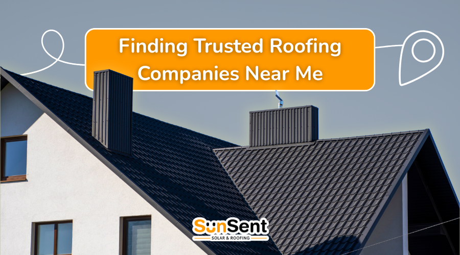 Modern residential home with dark shingle roof representing trusted roofing companies near me by Sunsent Roofing.