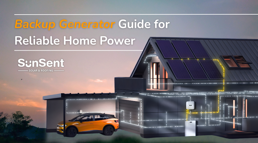 Backup generator providing emergency power to a residential home during a power outage.