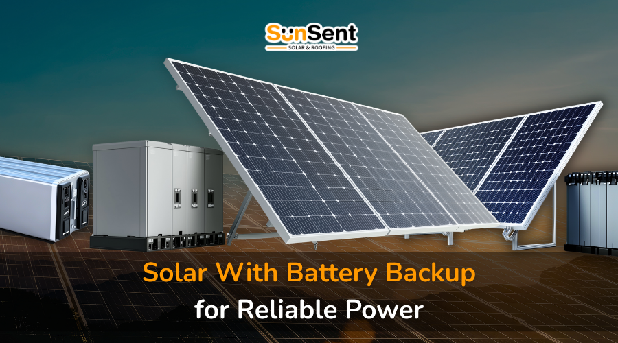 Solar panels with battery backup system and inverter for reliable home and business power supply.