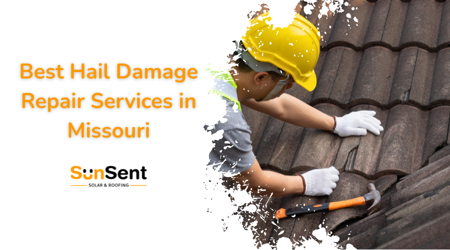 Roofer repairing hail-damaged roof shingles in Missouri highlighting best hail damage repair services.