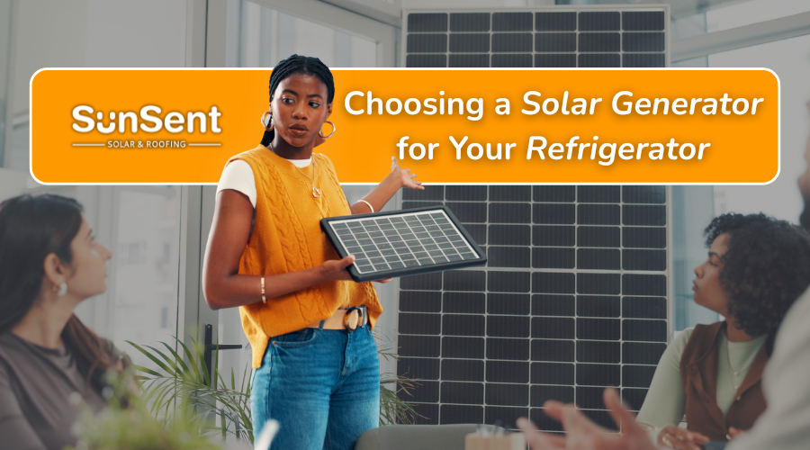 Choosing a solar generator for your refrigerator with solar panels and home energy setup by Sunsent.