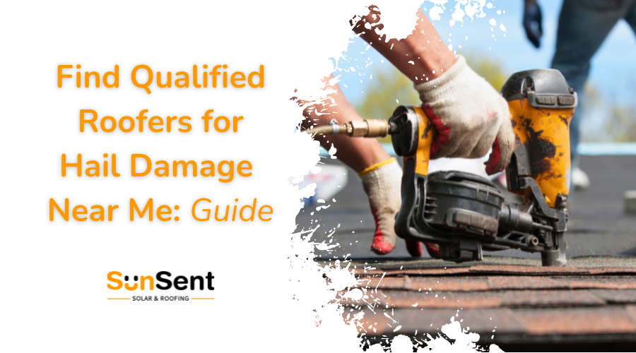 Roofing contractor repairing hail-damaged shingles with tools, representing qualified roofers for hail damage near me.