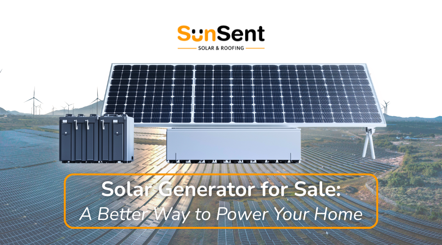 Solar generator for sale with rooftop solar panels and battery storage system by Sunsent.