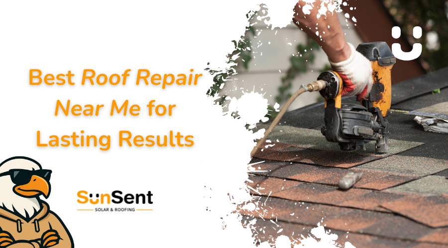 Professional roof repair service by Sunsent showing roofing installation work on residential shingles for lasting roofing results.